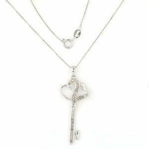 Key Heart Pendant in Sterling Silver 18" Box Chain
